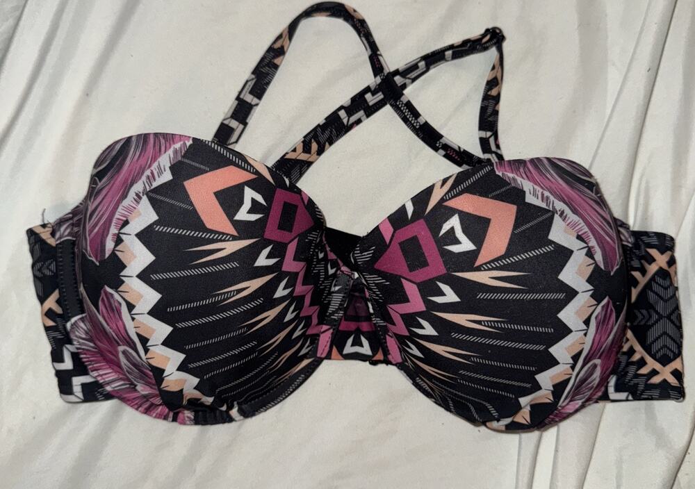 Swimsuits For All Bikini Top Size 12 Floral Aztec Black Underwired Adjustable